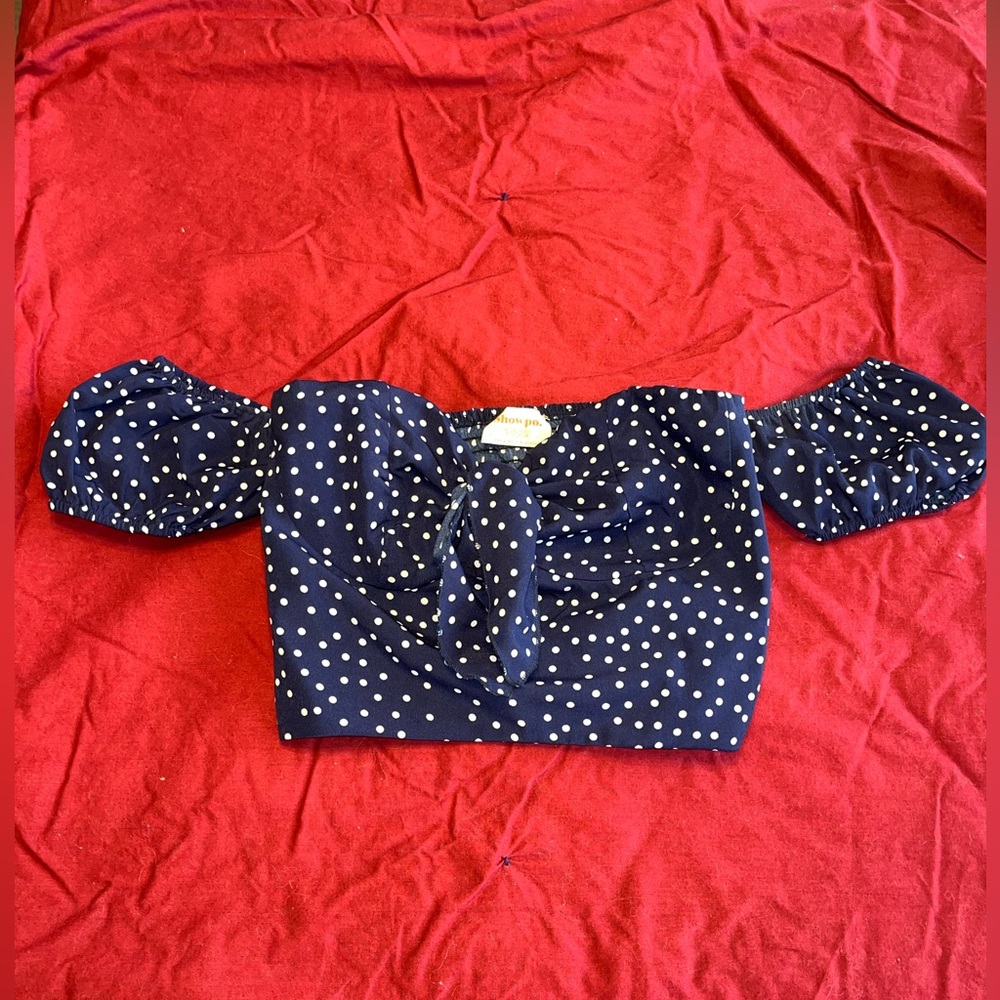Navy & White Off Shoulder Crop Top